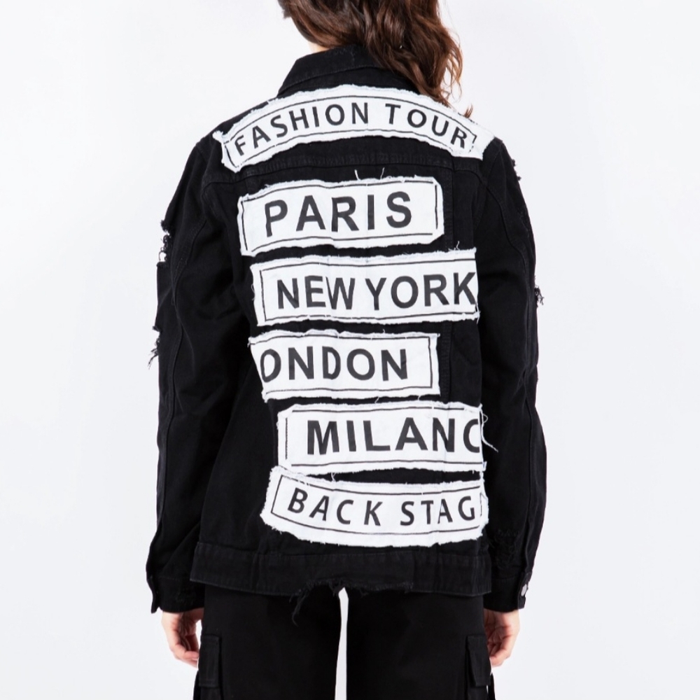 BRAND NEW! BLACK FASHION TOUR DISTRESSED DENIM JACKET